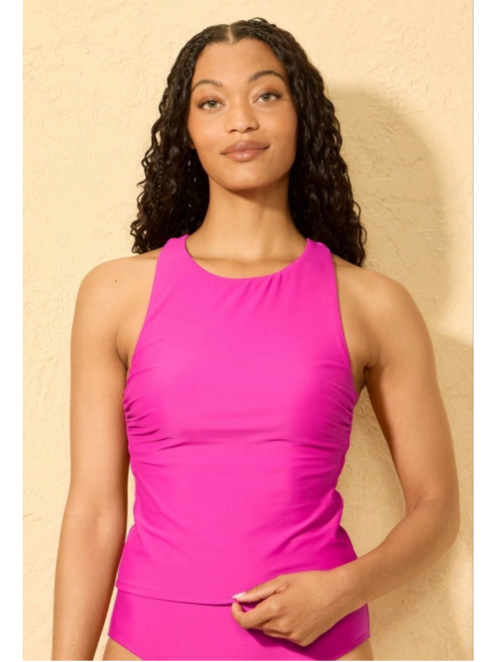 Shade & Shore™ Women's High Neck Cropped Tankini Top Pink L NWT Swimwear